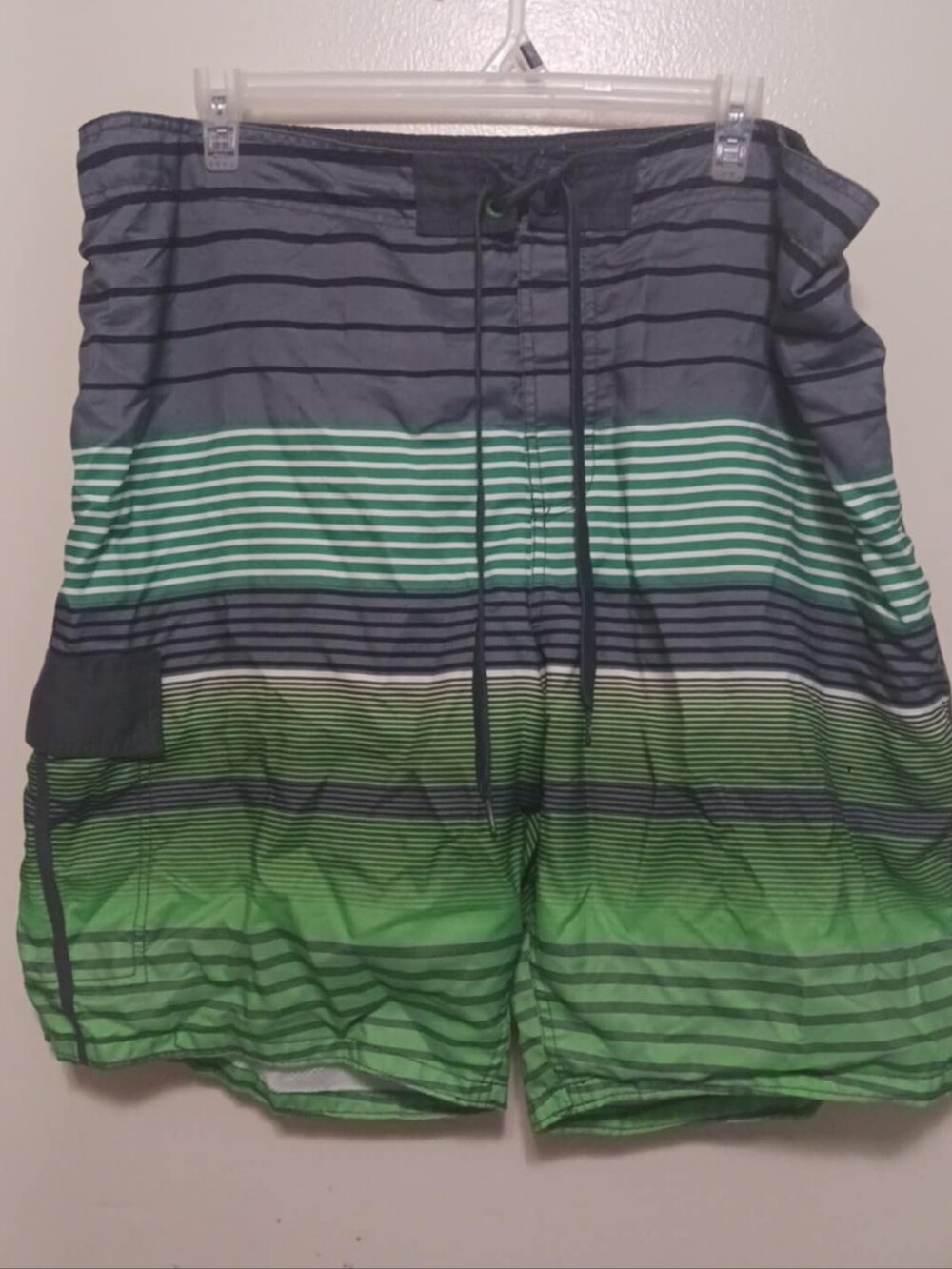 OP Mens Green and Gray Striped Board Swim Shorts 2xl(44-46) A-34